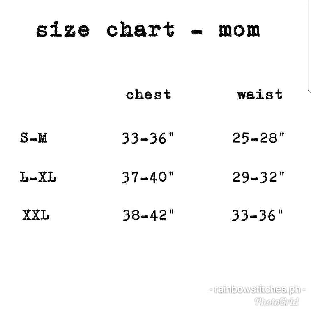 Size Chart Moms Rainbowstitches