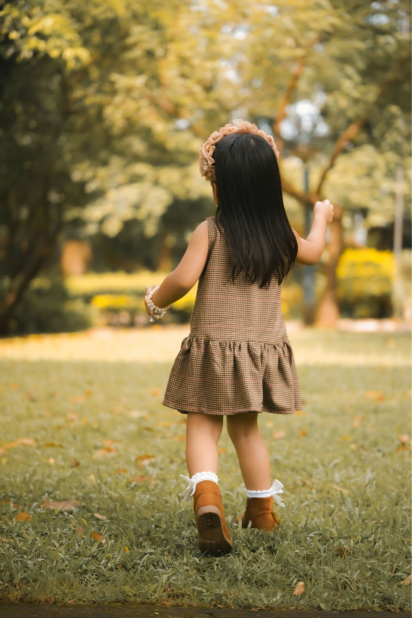 Harper Dress - Autumn Plaid with red bow
