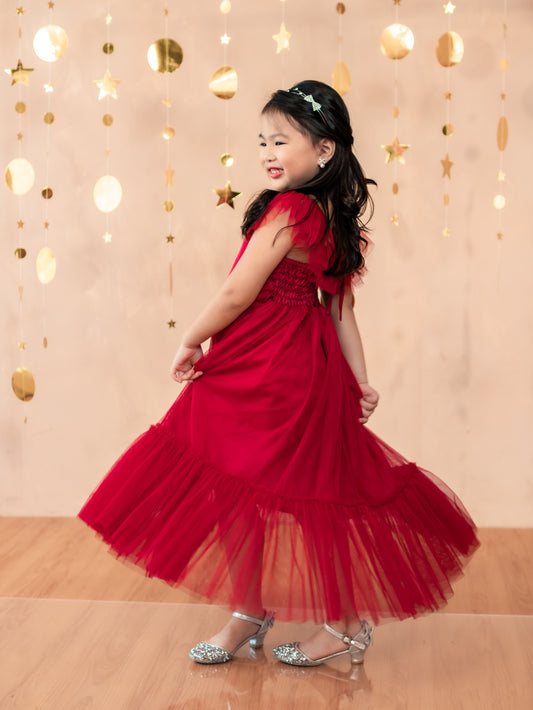 Martha Tulle Dress in Deep Red