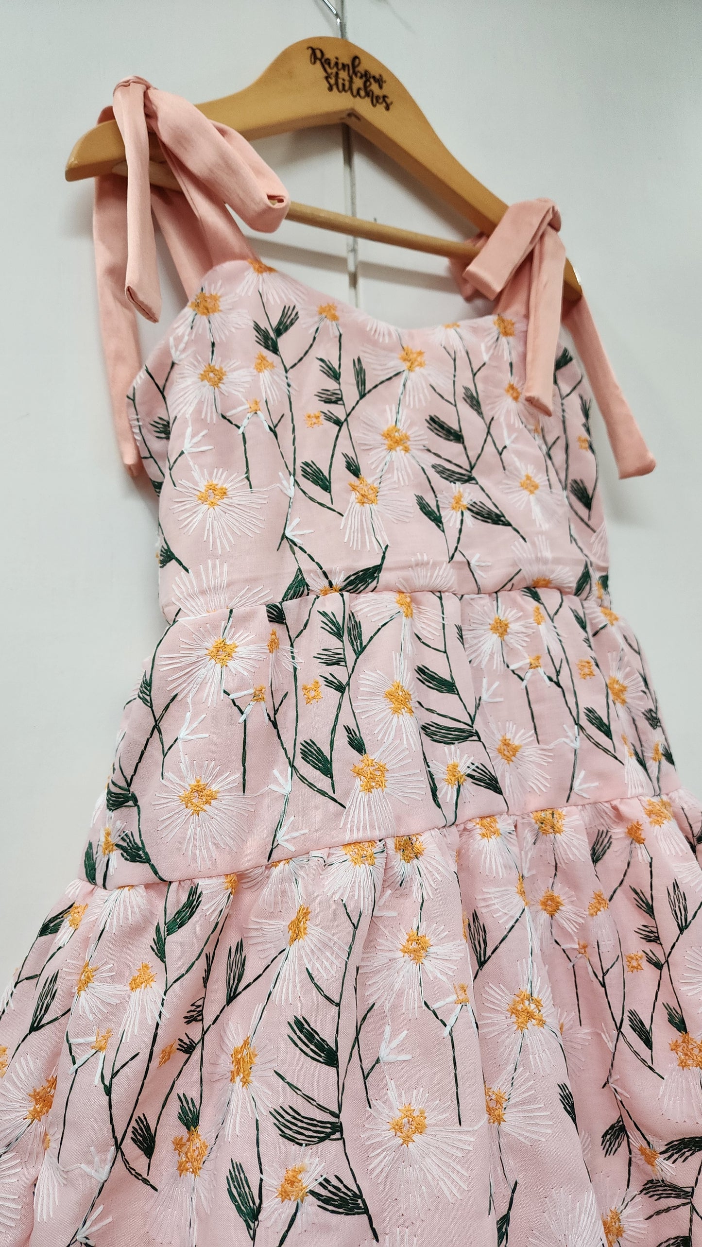 Freya Dress in Peach Embroidered Fabric