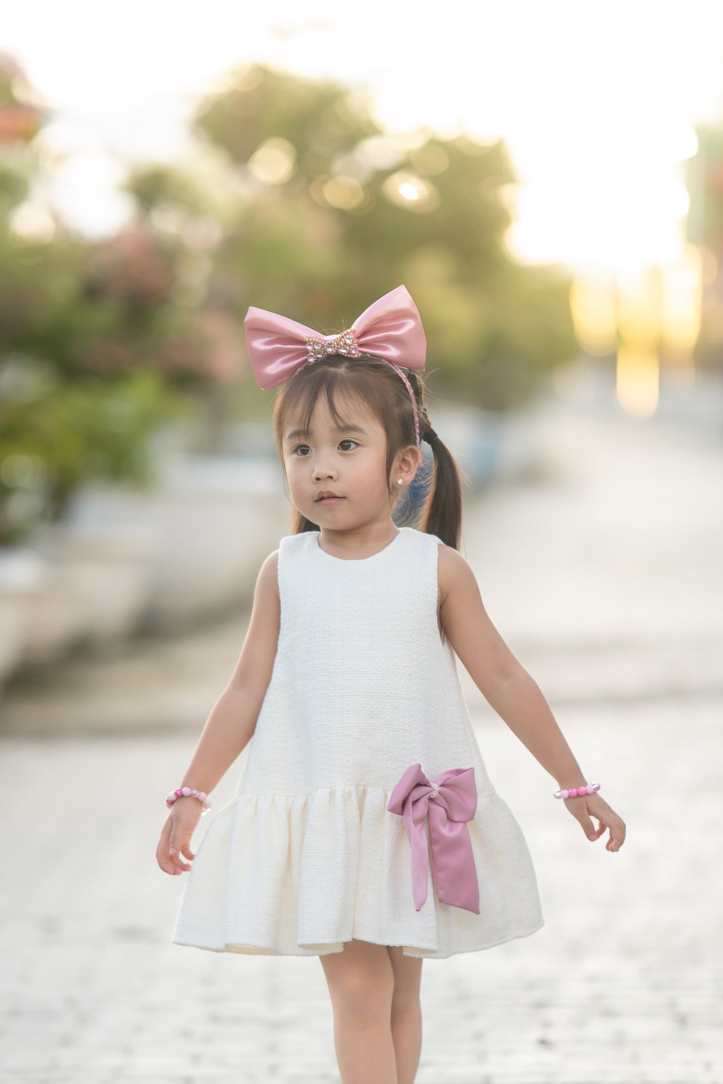 Tweed Harper Dress with Mauve Bow