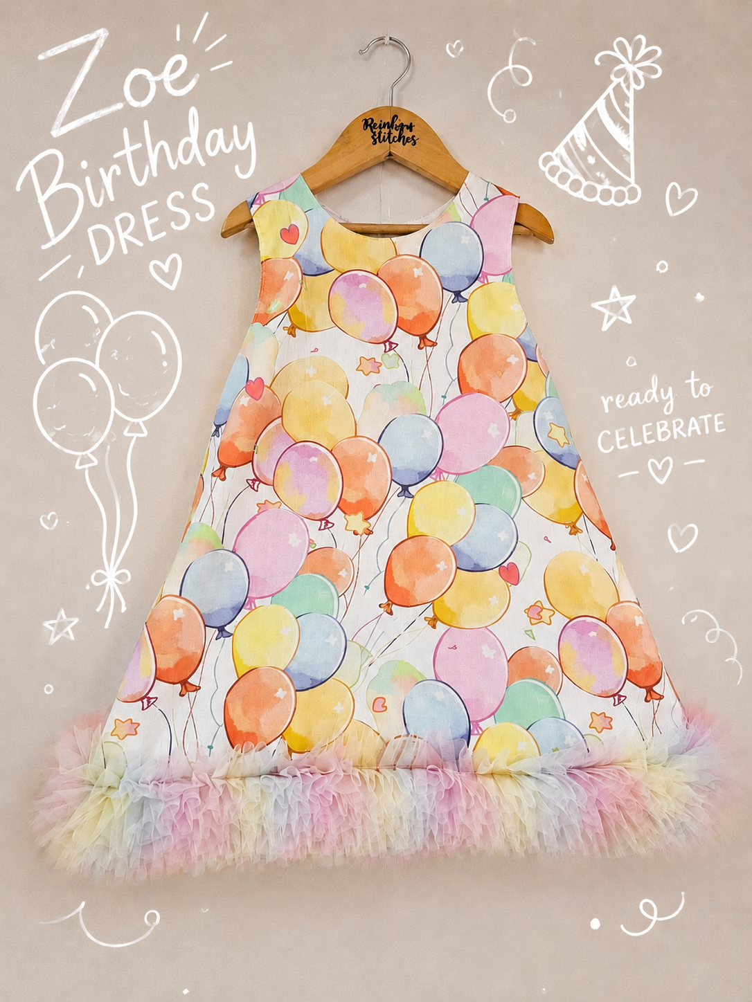 PREORDER Zoe Dress v2 - Balloons (shipping in 1 week)