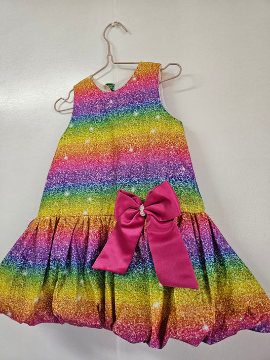 PREORDER Heleina Bubble Dress in Rainbow Glitter print (shipping in 10 days)