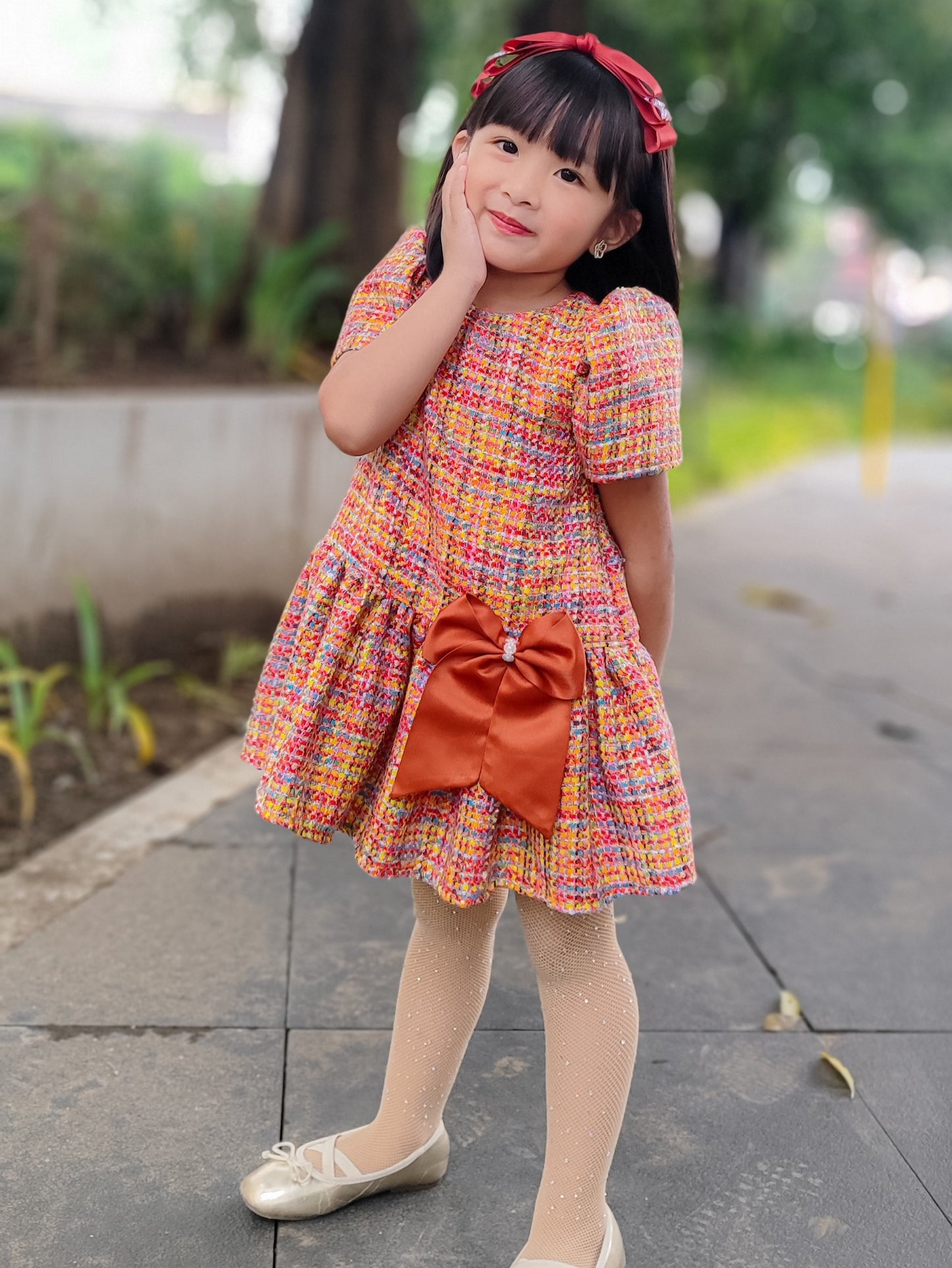 Clara Dress in Coloful Tweed- above the knee (onhand)