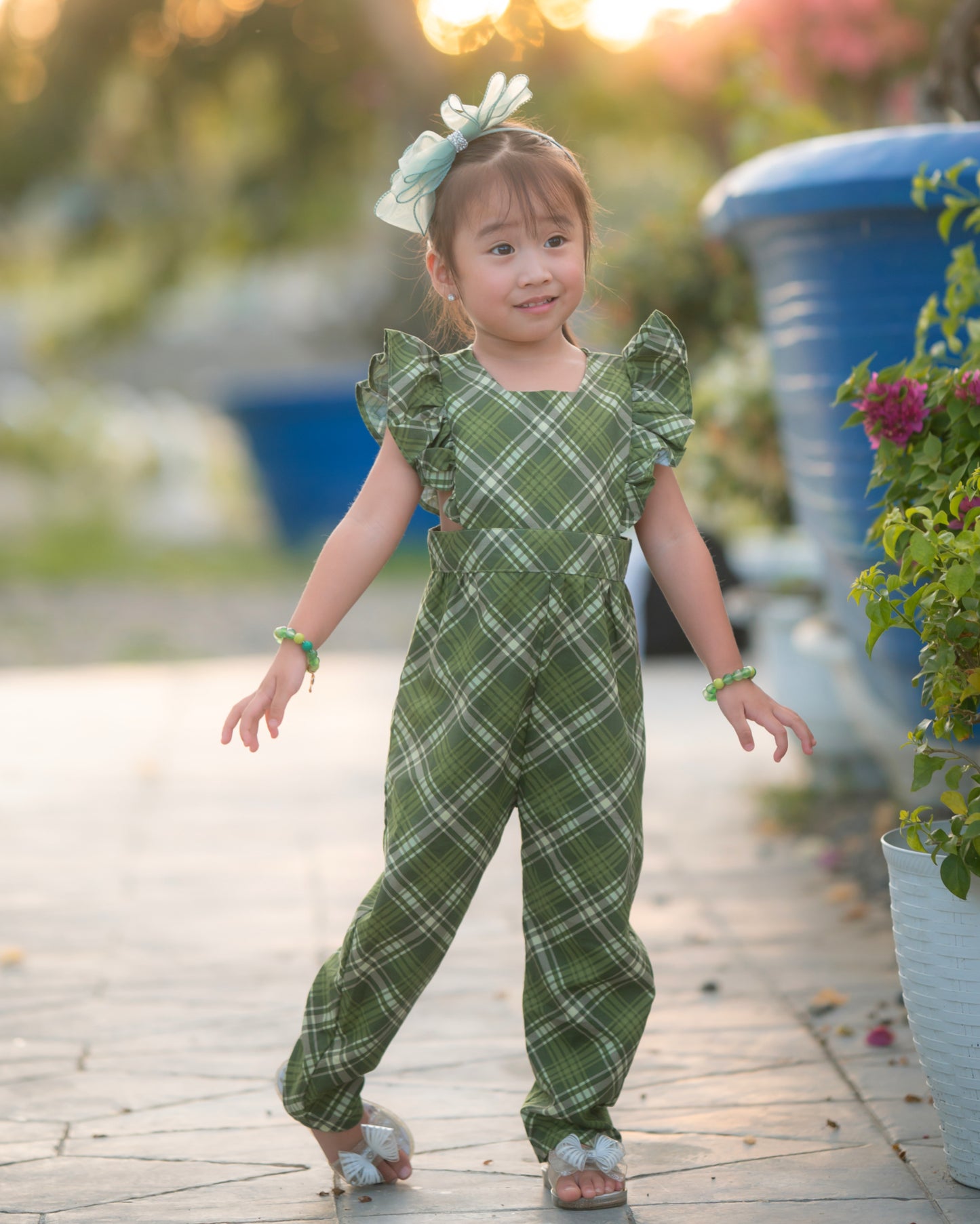 Hailey Romper in Green Plaid