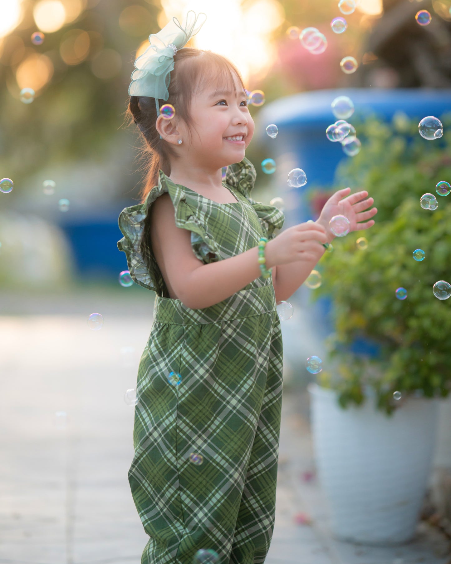 Hailey Romper in Green Plaid