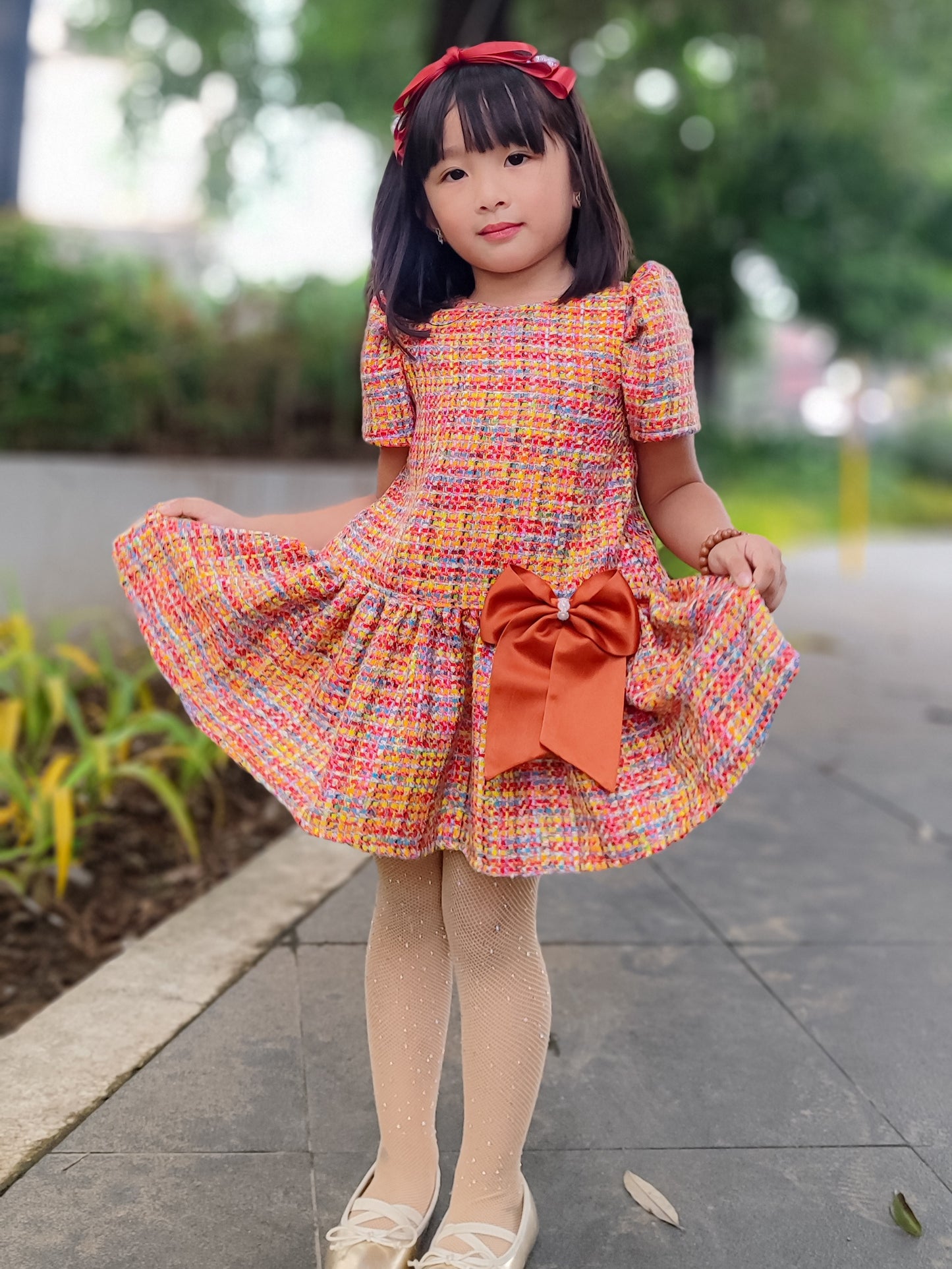 Clara Dress in Coloful Tweed- above the knee (onhand)