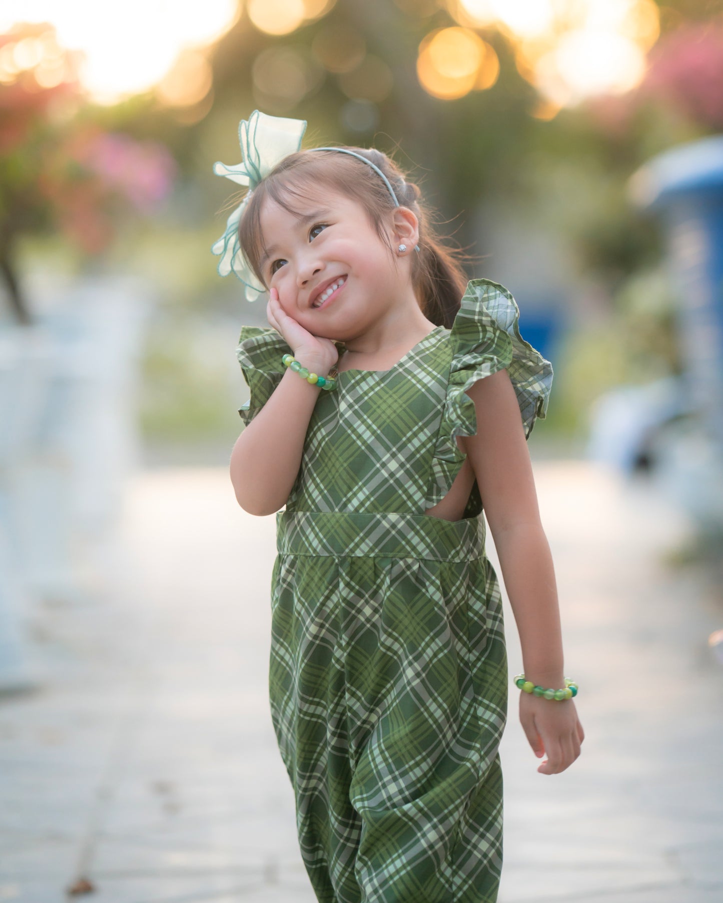 Hailey Romper in Green Plaid