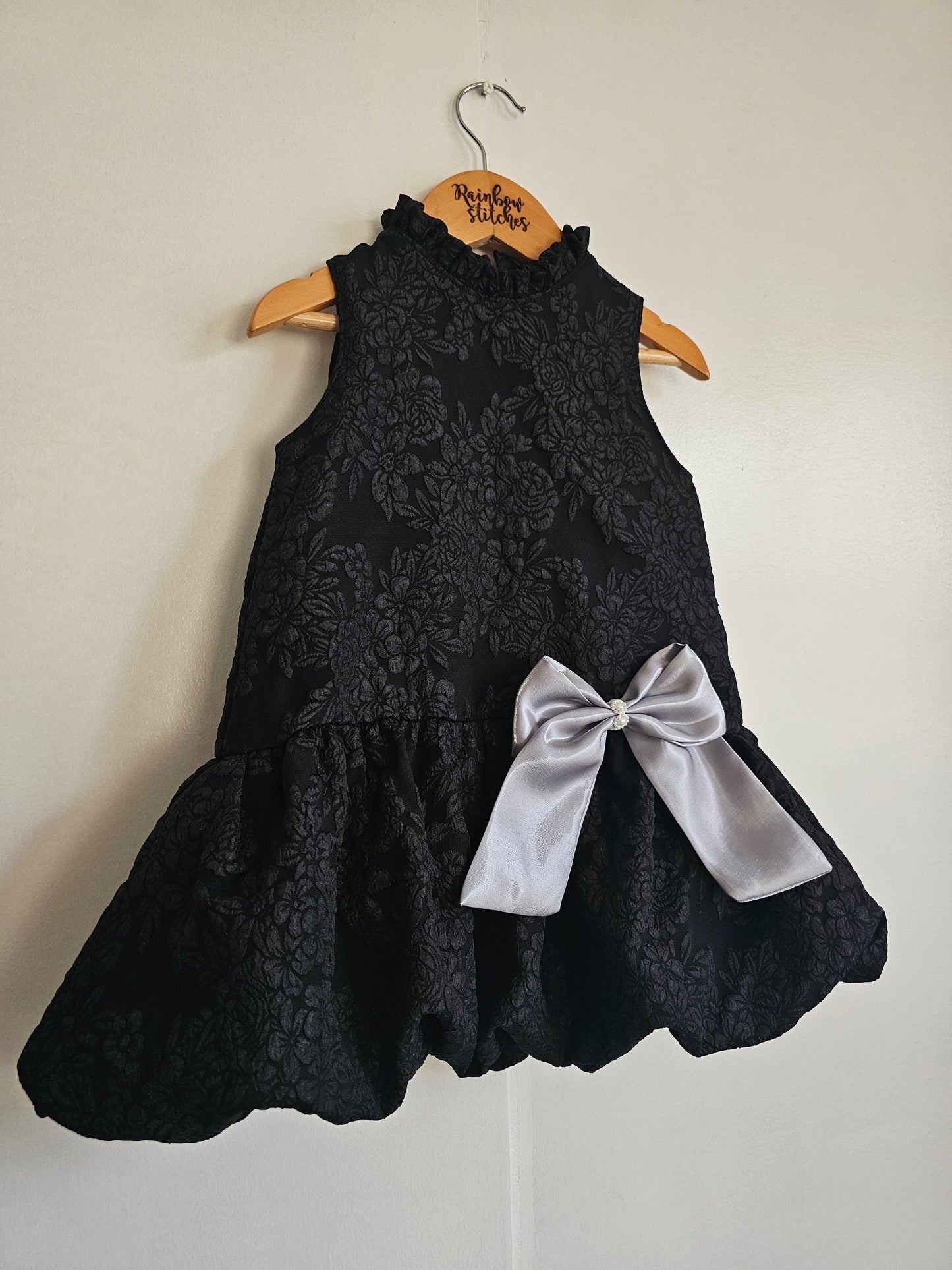 Luxe Heleina Dress in Black Embossed Fabric