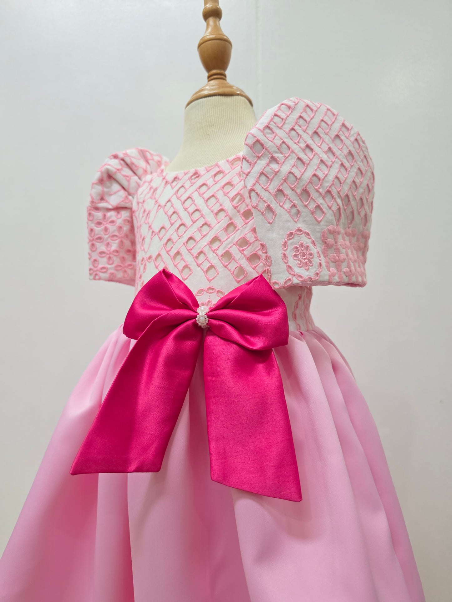 PREORDER Malaya Filipiniana Dress in Pink Eyelet (shipping in 3 weeks)