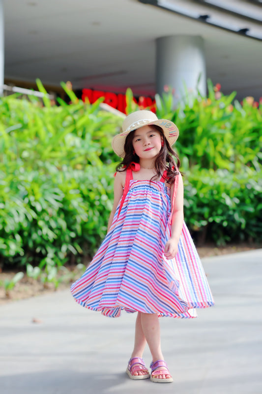 Camila Dress in Rainbow Stripes