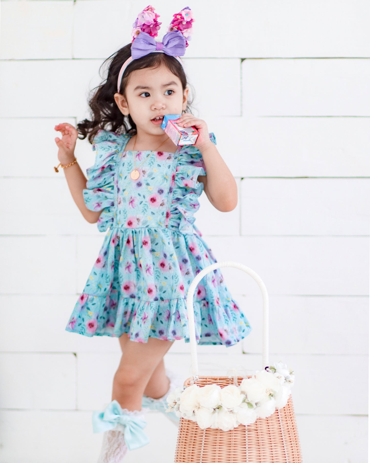 Monica Dress in Blue Watercolor Floral – Rainbowstitches